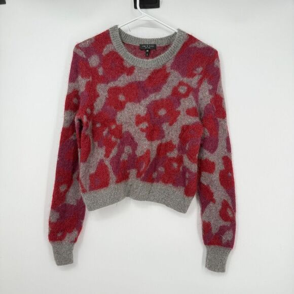rag & bone Sweaters - Rag & Bone Leopard Print Red Grey Crewneck Mohair Angora Silk Sweater Cozy XS